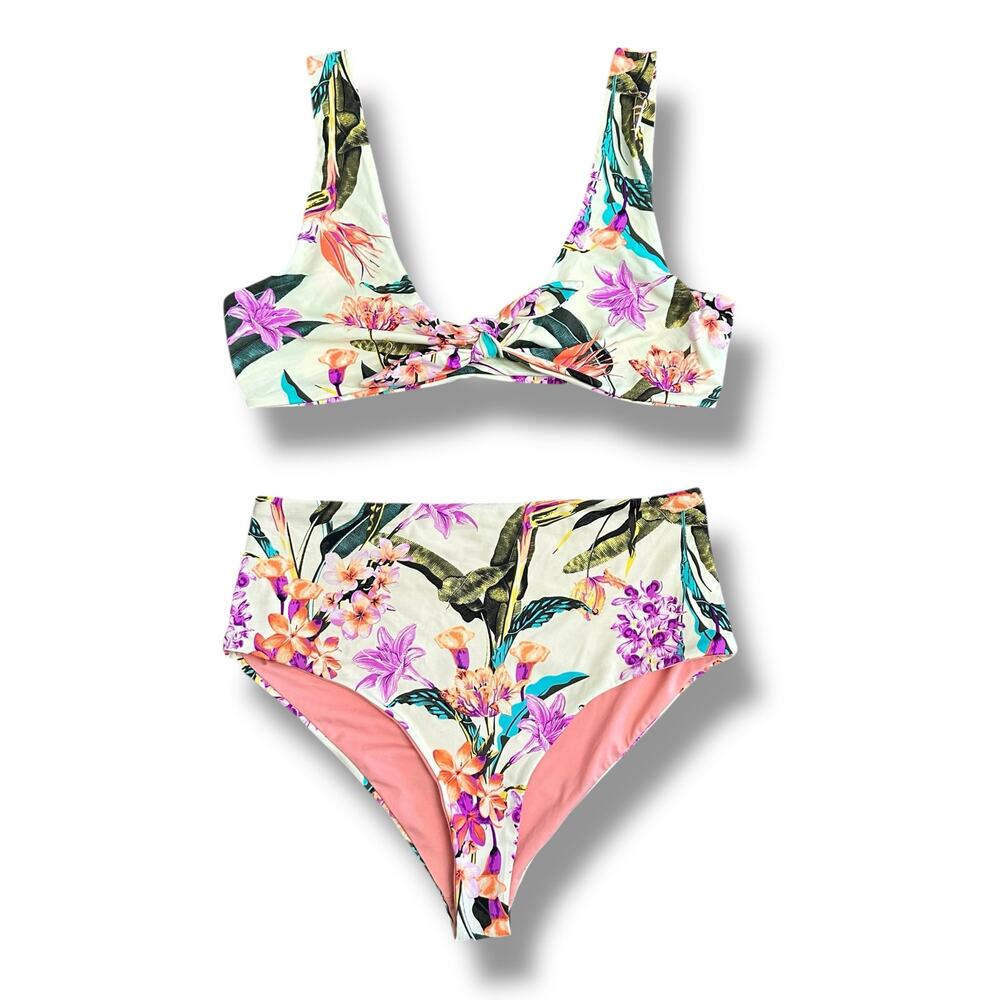Dippin’ Daisy’s Swimwear Floral Bikini Set‎ High Waisted Knotted Top Size M
